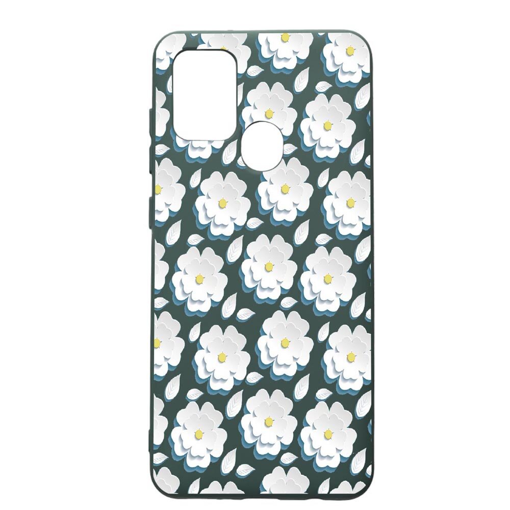 Husa Premium Silicon Compatibila Cu Samsung Galaxy A21S, Daisy - White Flower, cu interiorul din material textil, protectie camera, Forest Green, PFG683
