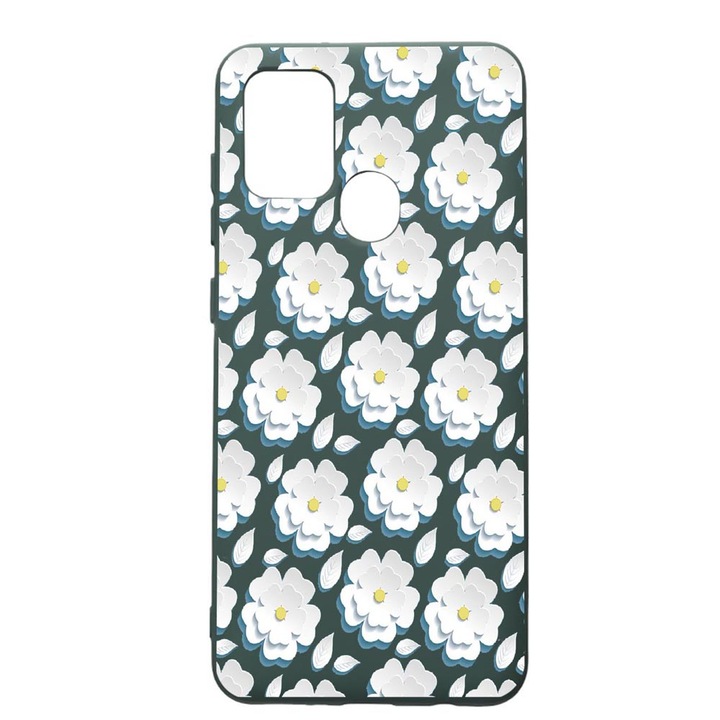 Husa Premium Silicon Compatibila Cu Huawei P Smart 2020, Daisy - White Flower, cu interiorul din material textil, protectie camera, Forest Green, PFG683
