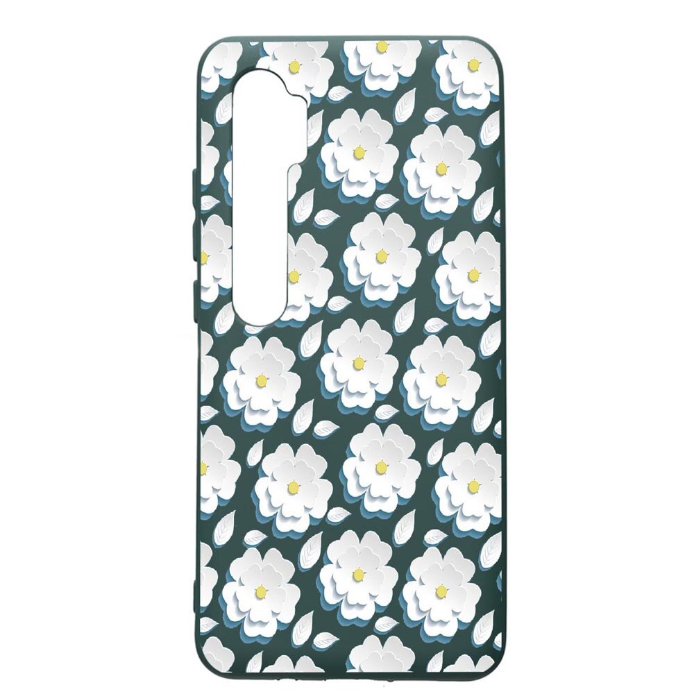 Husa Premium Silicon Compatibila Cu Xiaomi Mi Note 10, Daisy - White Flower, cu interiorul din material textil, protectie camera, Forest Green, PFG683
