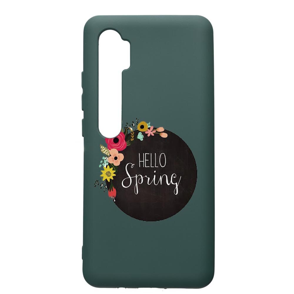Husa Premium Silicon Compatibila Cu Xiaomi Mi Note 10, Hello Spring, cu interiorul din material textil, protectie camera, Forest Green, PFG684