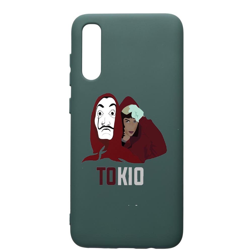 Husa Premium Silicon Compatibila Cu Samsung Galaxy A70, La Casa De Papel - Tokyo, cu interiorul din material textil, protectie camera, Forest Green, PFG710