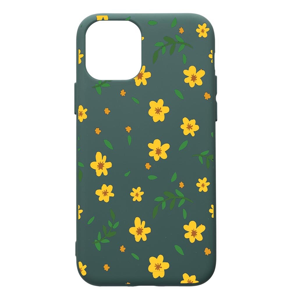 Husa Premium Silicon Compatibila Cu Apple iPhone 11, Little Yellow Flowers, cu interiorul din material textil, protectie camera, Forest Green, PFG696