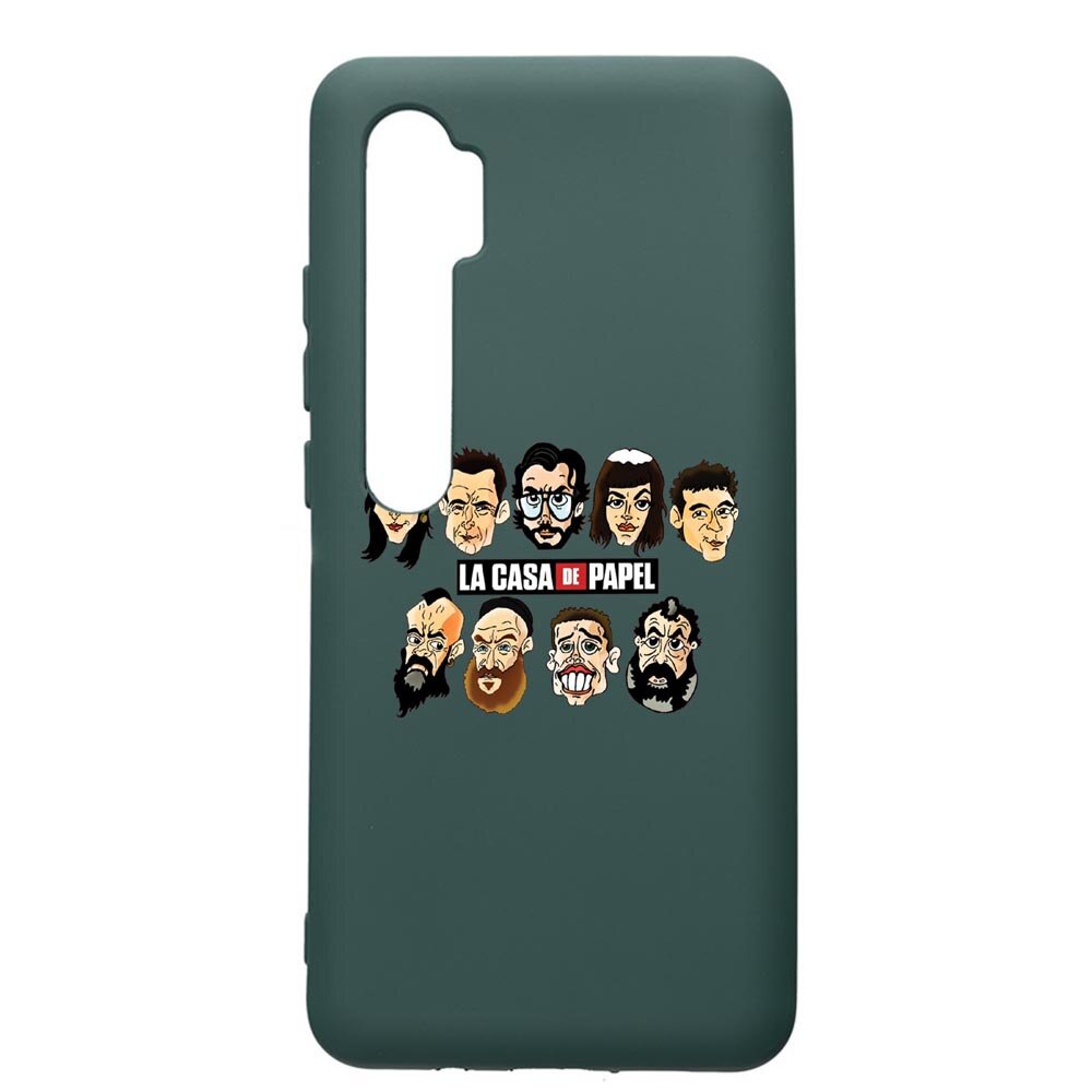 Husa Premium Silicon Compatibila Cu Xiaomi Mi Note 10, La Casa De Papel, cu interiorul din material textil, protectie camera, Forest Green, PFG713