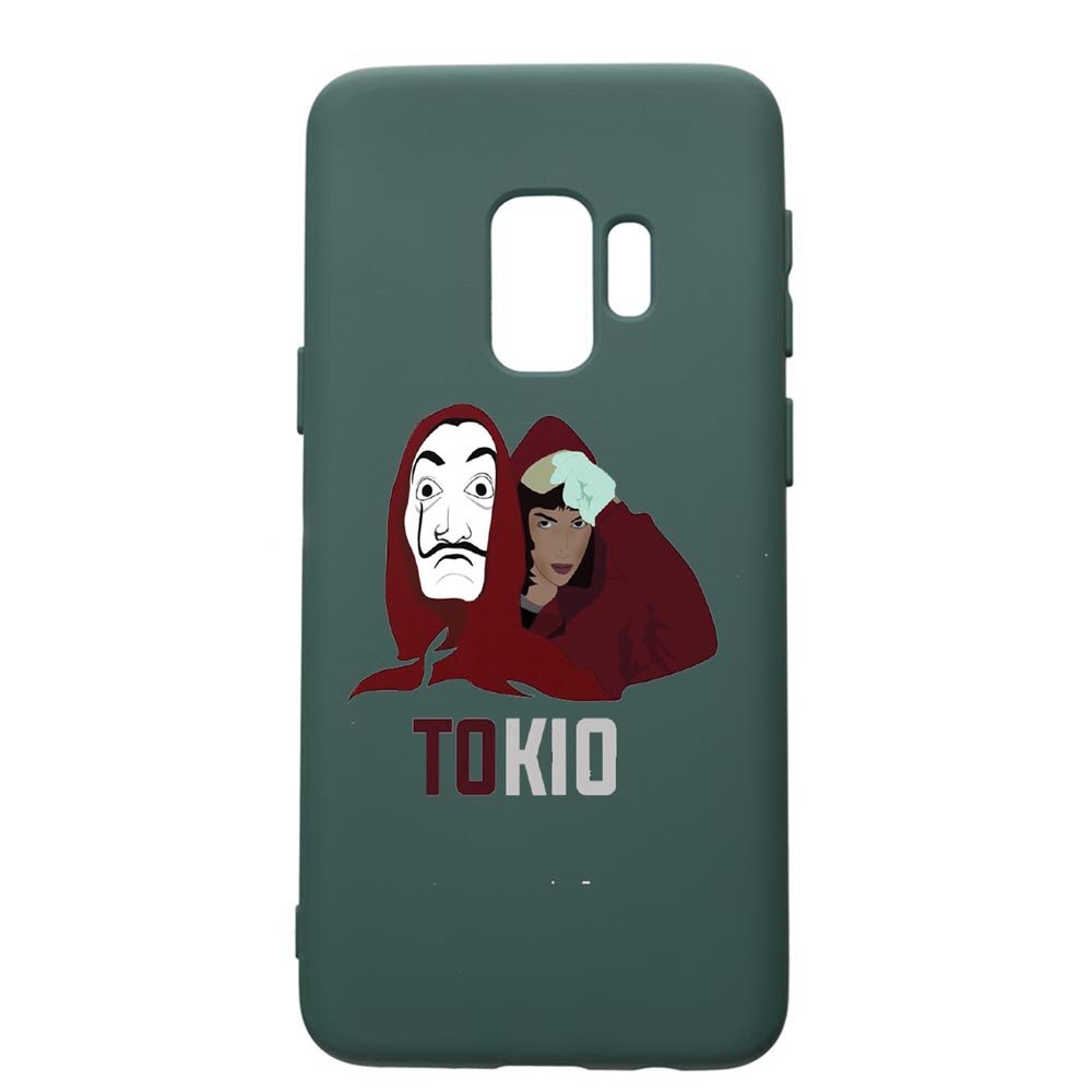 Husa Premium Silicon Compatibila Cu Samsung Galaxy S9, La Casa De Papel - Tokyo, cu interiorul din material textil, protectie camera, Forest Green, PFG710