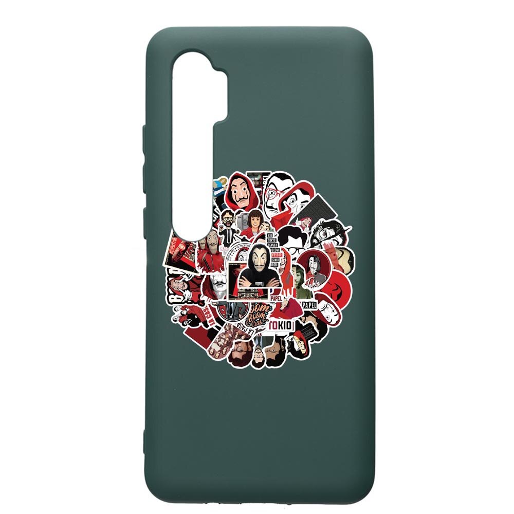 Husa Premium Silicon Compatibila Cu Xiaomi Mi Note 10, La Casa De Papel, cu interiorul din material textil, protectie camera, Forest Green, PFG715