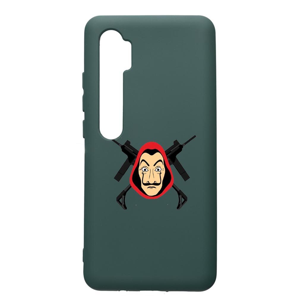 Husa Premium Silicon Compatibila Cu Xiaomi Mi Note 10, La Casa De Papel, cu interiorul din material textil, protectie camera, Forest Green, PFG714