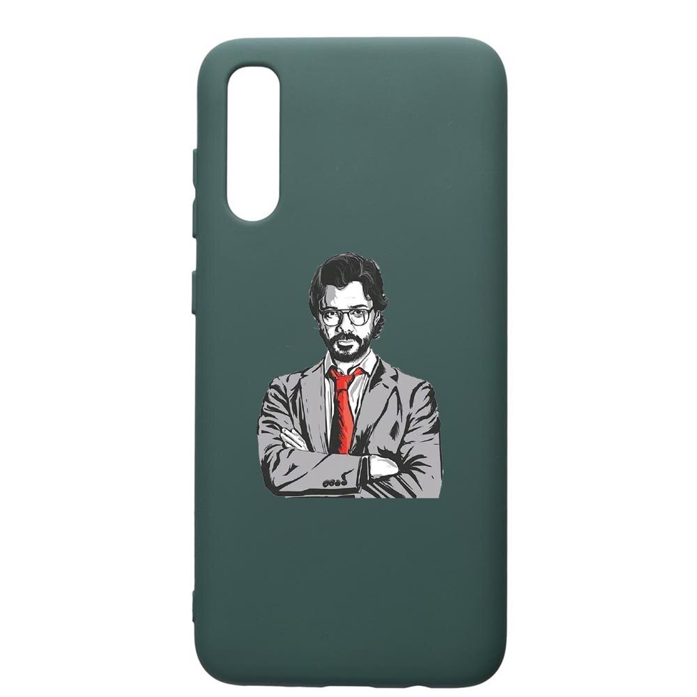 Husa Premium Silicon Compatibila Cu Samsung Galaxy A70, La Casa De Papel - Profesor, cu interiorul din material textil, protectie camera, Forest Green, PFG712