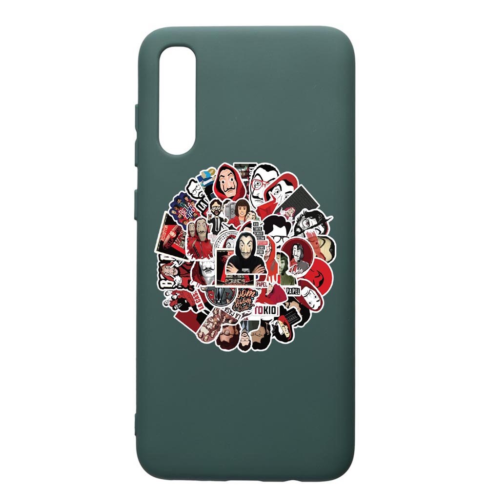 Husa Premium Silicon Compatibila Cu Samsung Galaxy A70, La Casa De Papel, cu interiorul din material textil, protectie camera, Forest Green, PFG715