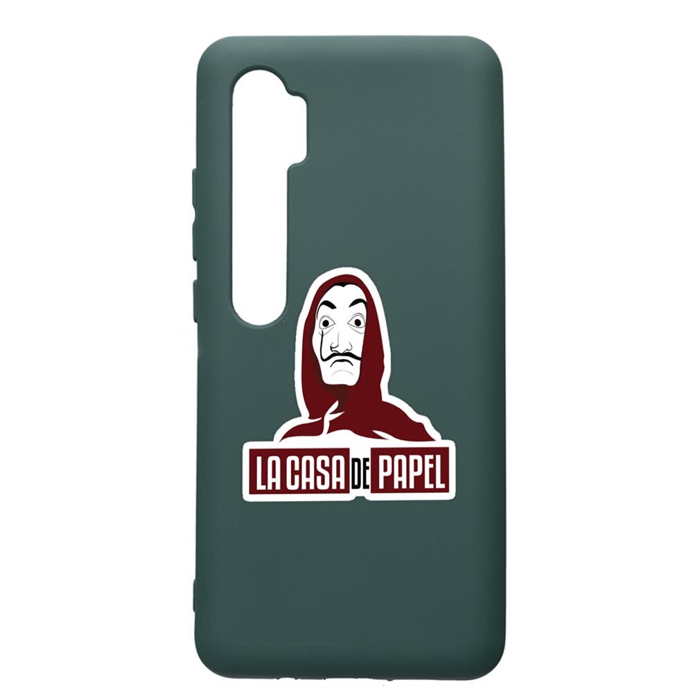 Husa Premium Silicon Compatibila Cu Xiaomi Mi Note 10, La Casa De Papel, cu interiorul din material textil, protectie camera, Forest Green, PFG719