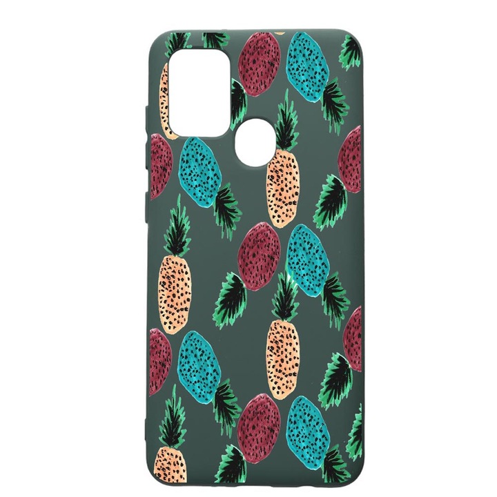 Husa Premium Silicon Compatibila Cu Huawei P Smart 2020, Ananas, cu interiorul din material textil, protectie camera, Forest Green, PFG669