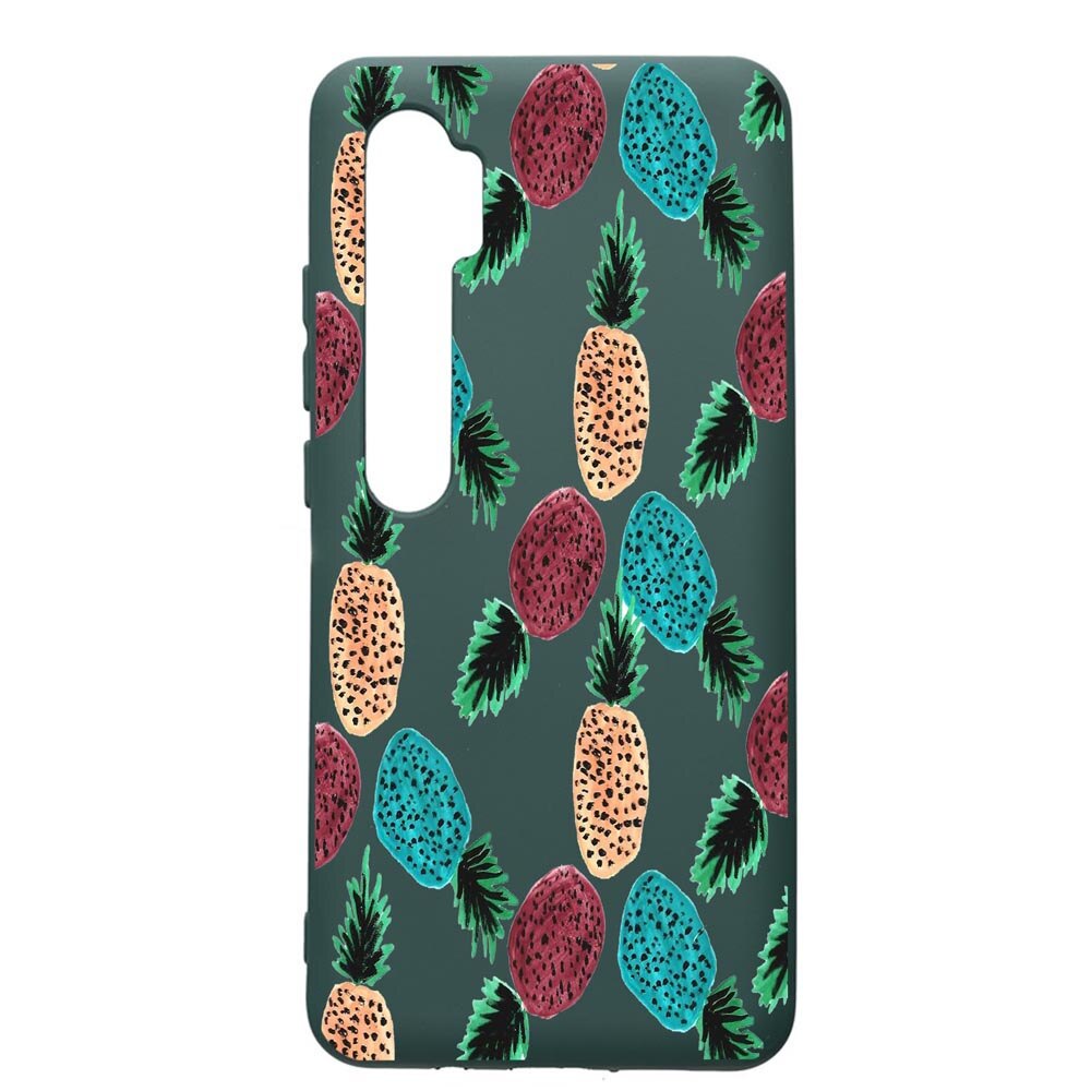 Husa Premium Silicon Compatibila Cu Xiaomi Mi Note 10, Ananas, cu interiorul din material textil, protectie camera, Forest Green, PFG669