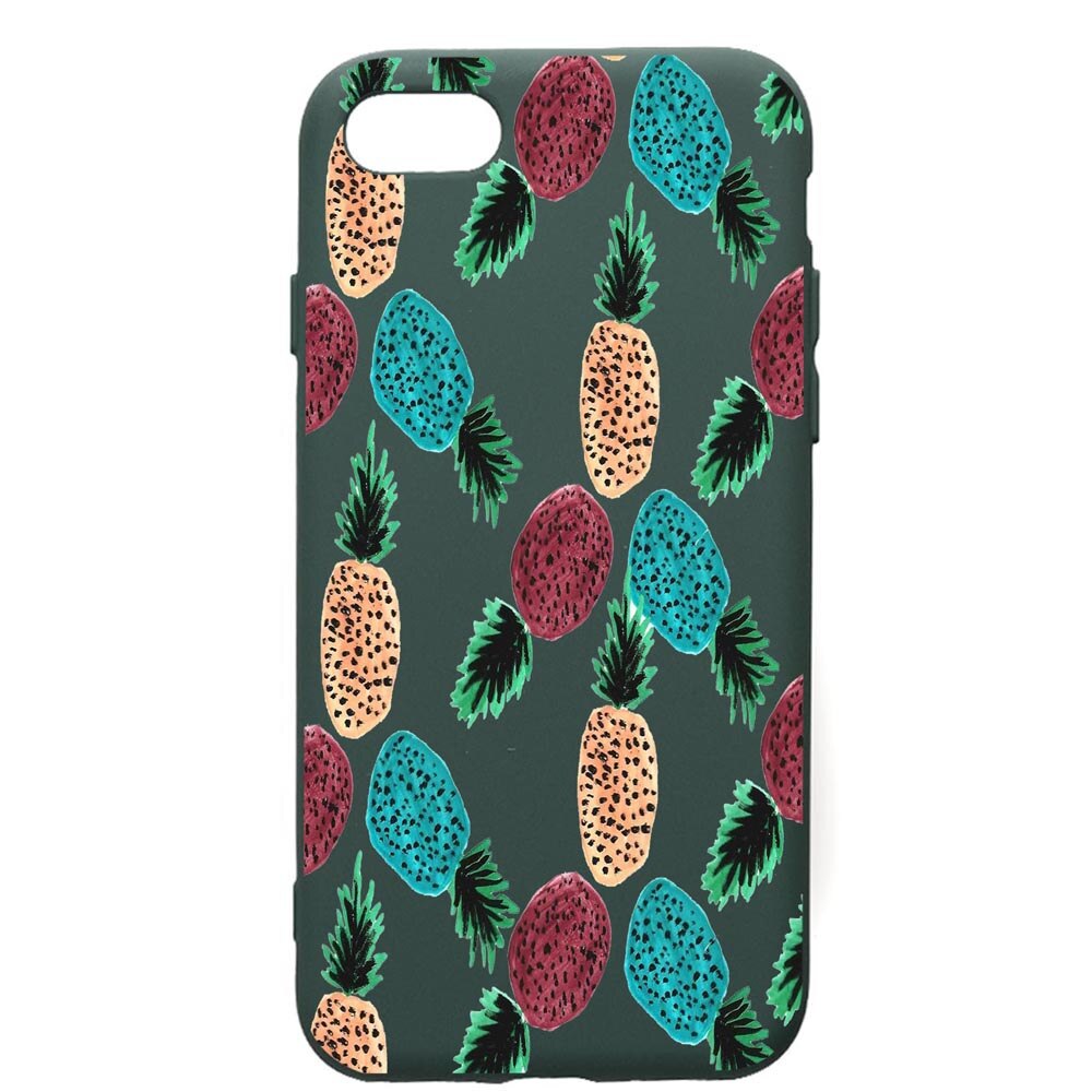 Husa Premium Silicon Compatibila Cu Apple iPhone SE 2 / iPhone 8 / iPhone 7, Ananas, cu interiorul din material textil, protectie camera, Forest Green, PFG669
