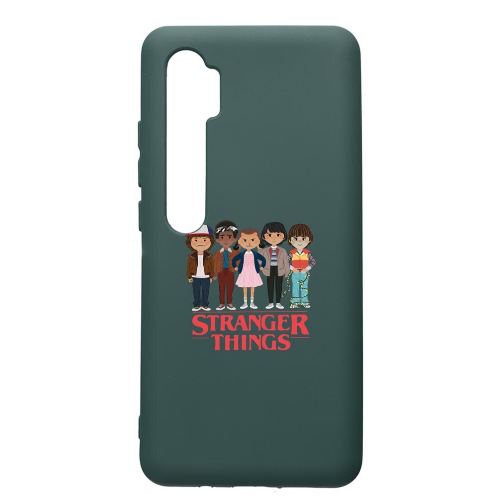 Husa Premium Silicon Compatibila Cu Xiaomi Mi Note 10, Stranger Things, cu interiorul din material textil, protectie camera, Forest Green, PFG722