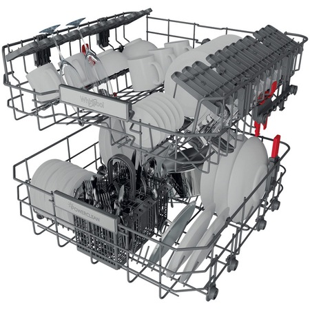 Masina de spalat vase incorporabila Whirlpool WIO3T133PE65, 14 seturi, 10 programe, Clasa energetica D, PowerClean Pro, Tehnologia al 6-lea Simt, Motor Inverter, Sistem Natural Dry, 60 cm