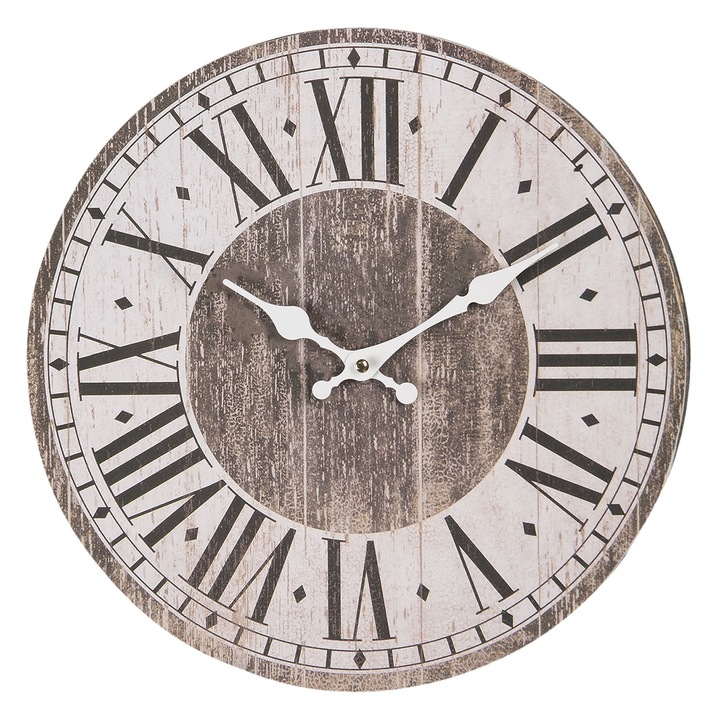 Кафяв дървен стенен часовник, 34 см х 4 см