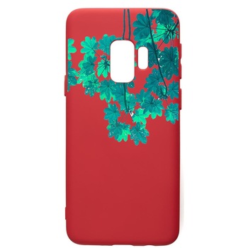 Husa de protectie Samsung Galaxy S9, Green Forest, silicon, cu interiorul din material textil, protectie camera, Red, PR682 Husa de protectie Samsung Galaxy S9, Green Forest, silicon, cu interiorul din material textil, protectie camera, Red, PR682