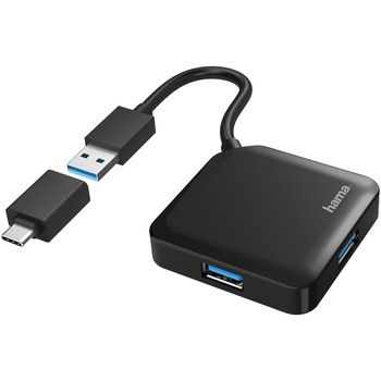 Hub Hama 4 porturi USB 3.2 Gen 1,5 Gbit/s, incl. adaptor USB-C Hub Hama 4 porturi USB 3.2 Gen 1,5 Gbit/s, incl. adaptor USB-C