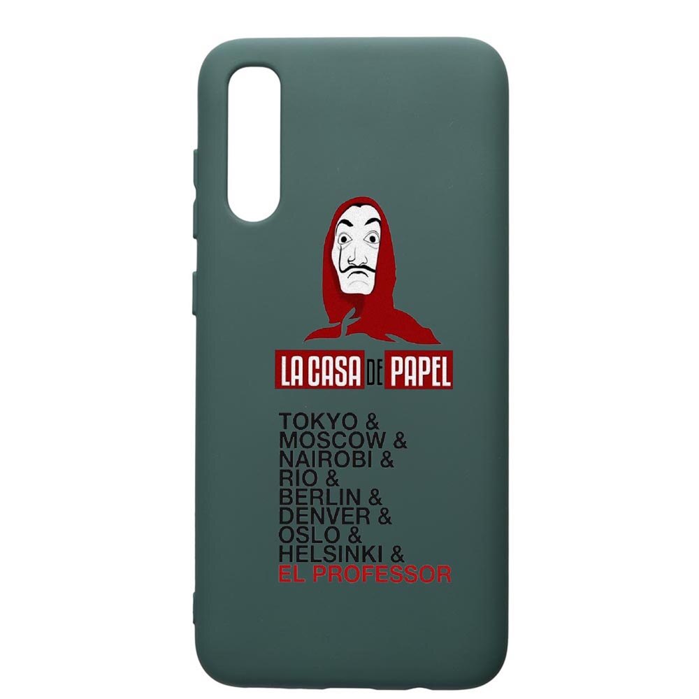 Husa Premium Silicon Compatibila Cu Samsung Galaxy A70, La Casa De Papel, cu interiorul din material textil, protectie camera, Forest Green, PFG296