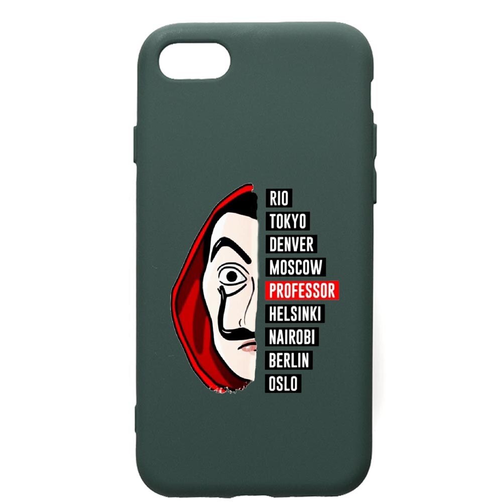 Husa Premium Silicon Compatibila Cu Apple iPhone SE 2 / iPhone 8 / iPhone 7, La Casa De Papel, cu interiorul din material textil, protectie camera, Forest Green, PFG302