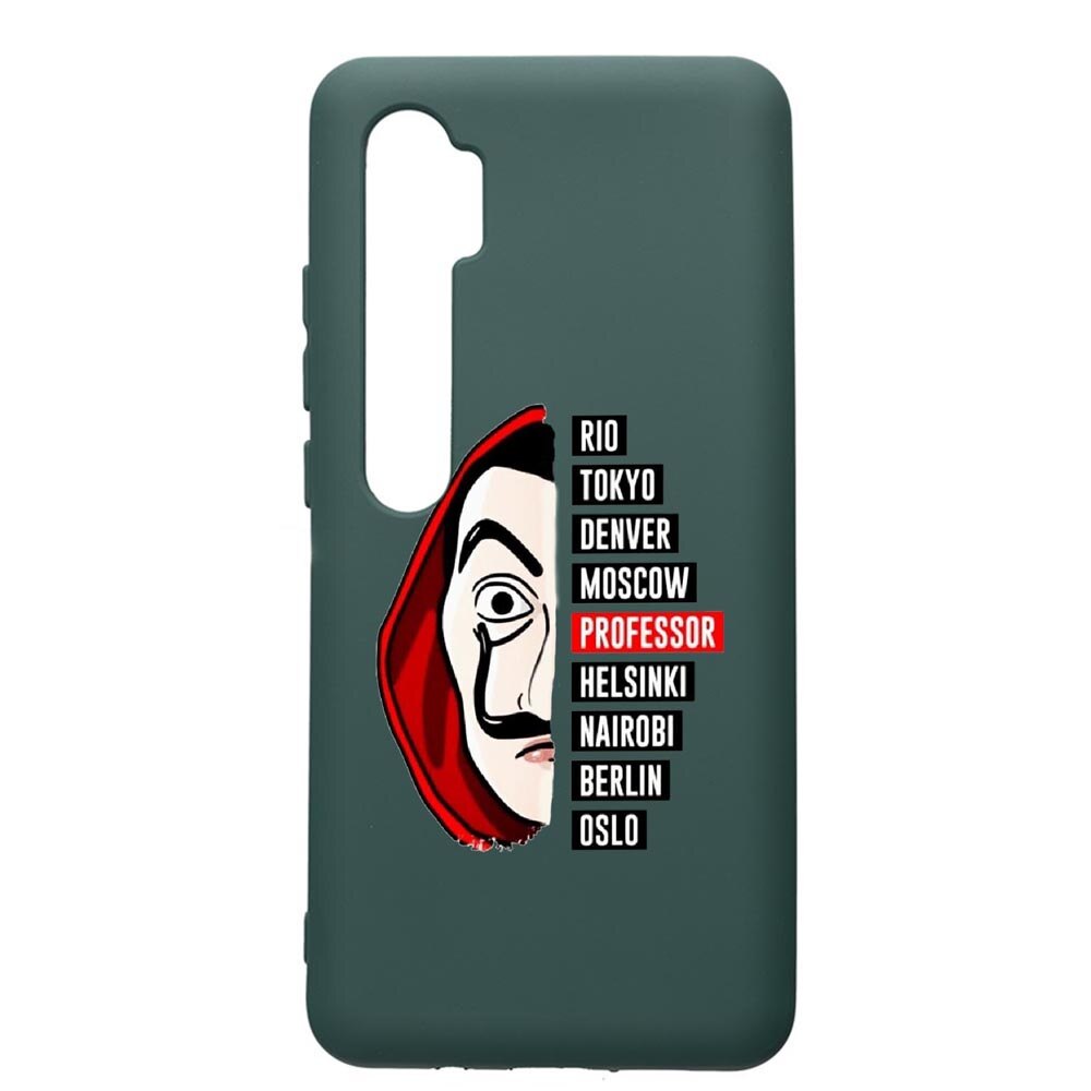 Husa Premium Silicon Compatibila Cu Xiaomi Mi Note 10, La Casa De Papel, cu interiorul din material textil, protectie camera, Forest Green, PFG302