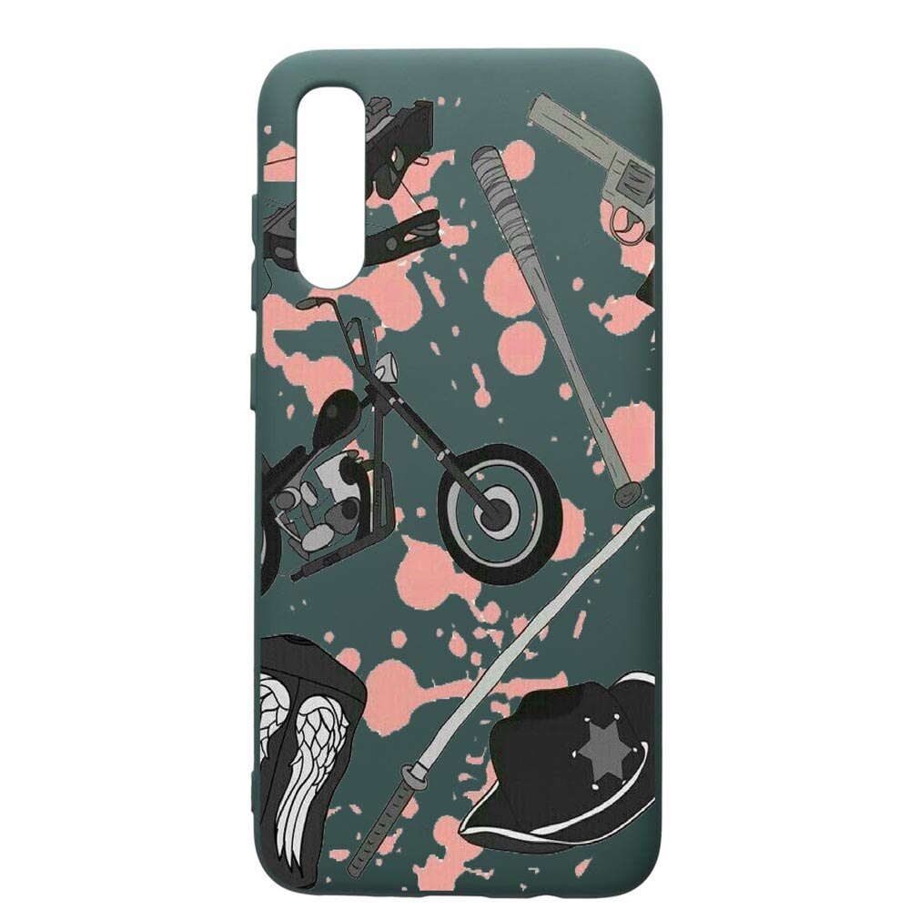 Husa Premium Silicon Compatibila Cu Samsung Galaxy A70, The Walking Dead, cu interiorul din material textil, protectie camera, Forest Green, PFG307