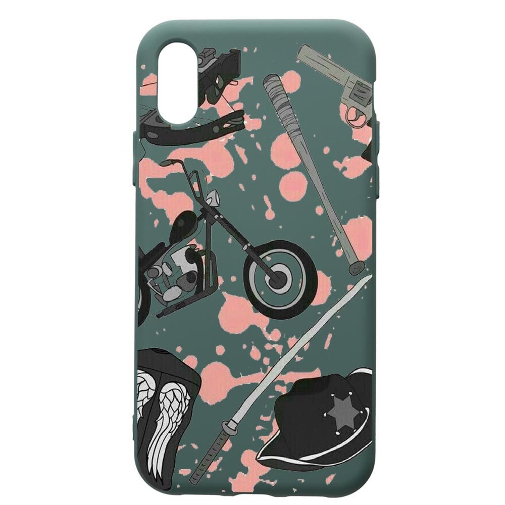 Husa Premium Silicon Compatibila Cu Apple iPhone XS Max, The Walking Dead, cu interiorul din material textil, protectie camera, Forest Green, PFG307