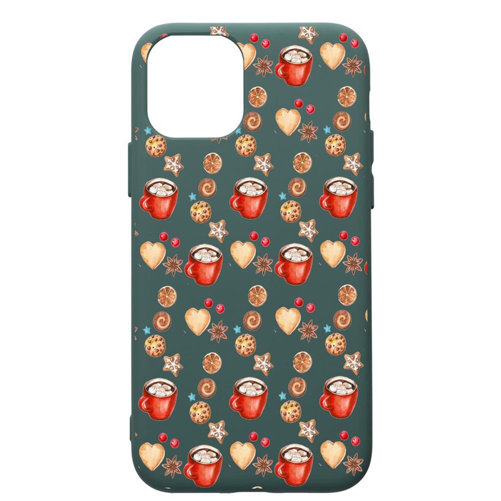 Husa Premium Silicon Compatibila Cu Apple iPhone 11 Pro Max, Xmas Coffee, cu interiorul din material textil, protectie camera, Forest Green, PFG343