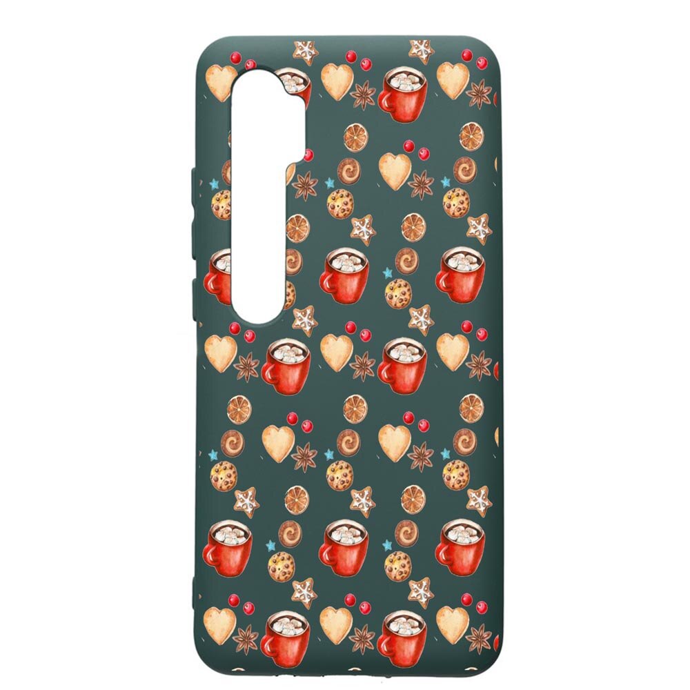 Husa Premium Silicon Compatibila Cu Xiaomi Mi Note 10, Xmas Coffee, cu interiorul din material textil, protectie camera, Forest Green, PFG343