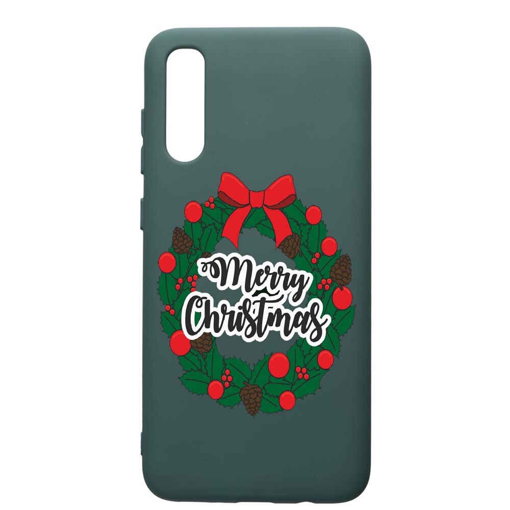 Husa Premium Silicon Compatibila Cu Samsung Galaxy A70, Merry Christmas, cu interiorul din material textil, protectie camera, Forest Green, PFG346