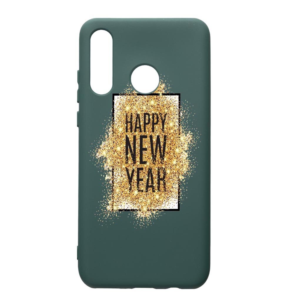Husa Premium Silicon Compatibila Cu Huawei P30 Lite, Happy New Year, cu interiorul din material textil, protectie camera, Forest Green, PFG355