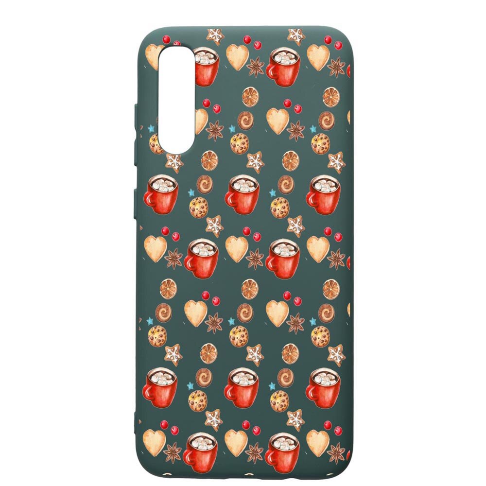 Husa Premium Silicon Compatibila Cu Samsung Galaxy A70, Xmas Coffee, cu interiorul din material textil, protectie camera, Forest Green, PFG343