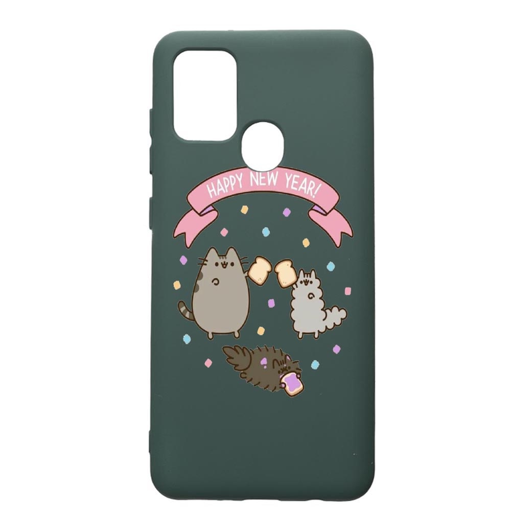Husa Premium Silicon Compatibila Cu Samsung Galaxy A21S, Happy New Year, cu interiorul din material textil, protectie camera, Forest Green, PFG356