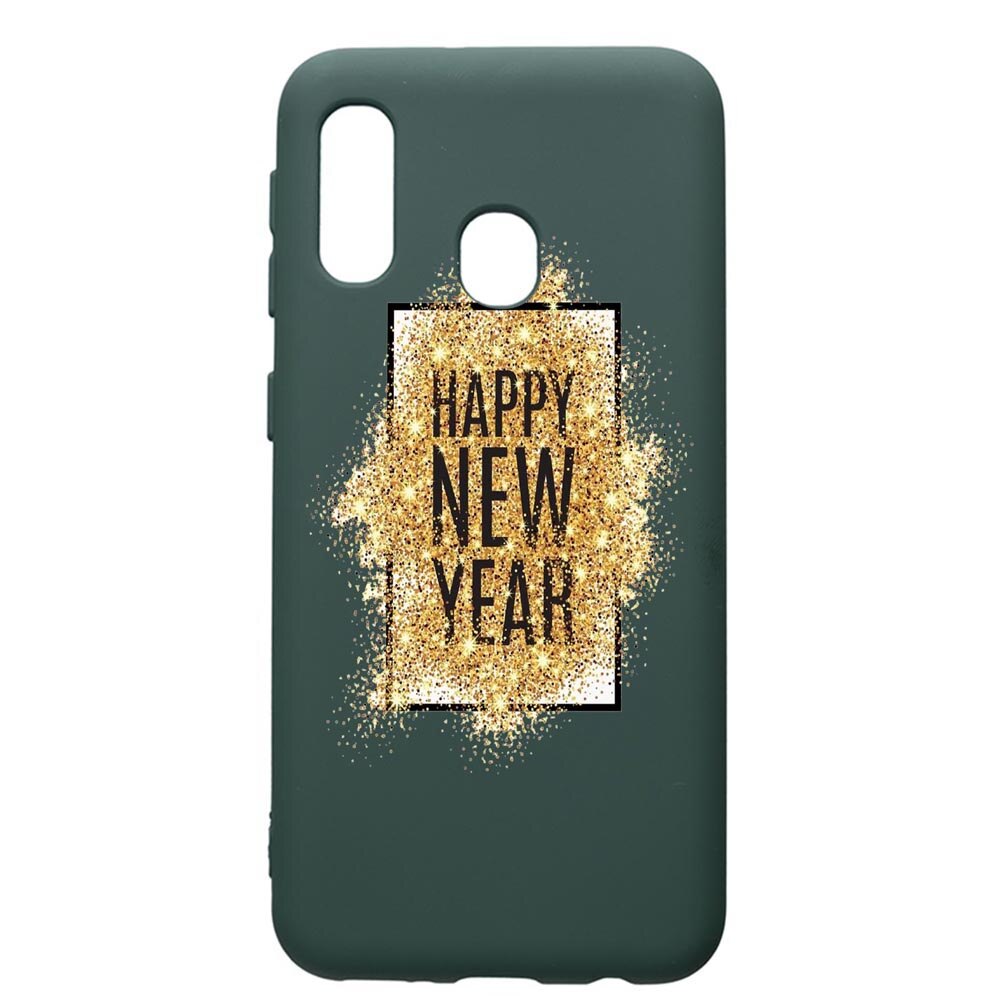 Husa Premium Silicon Compatibila Cu Samsung Galaxy A20E, Happy New Year, cu interiorul din material textil, protectie camera, Forest Green, PFG355