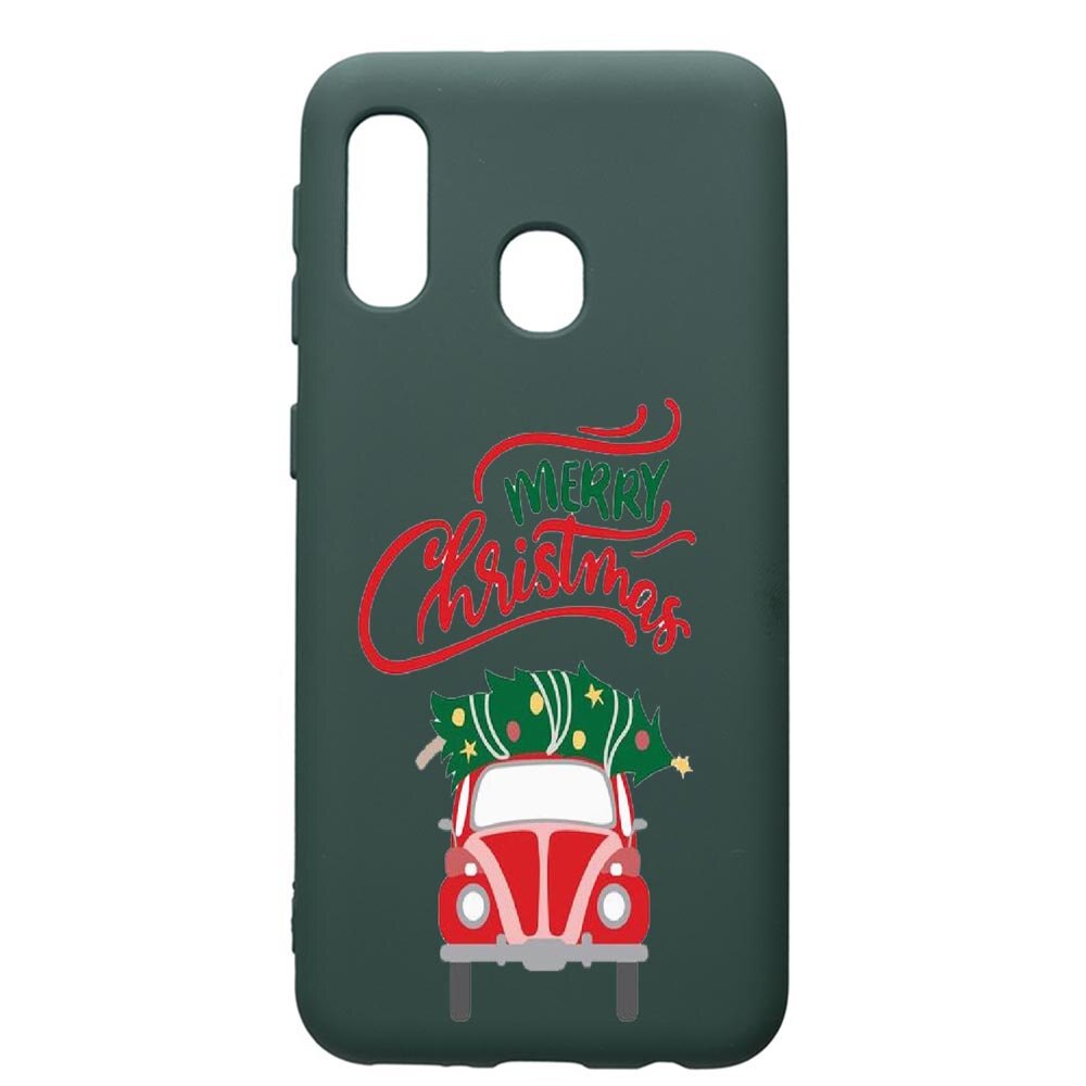 Husa Premium Silicon Compatibila Cu Samsung Galaxy A40, Xmas, cu interiorul din material textil, protectie camera, Forest Green, PFG357