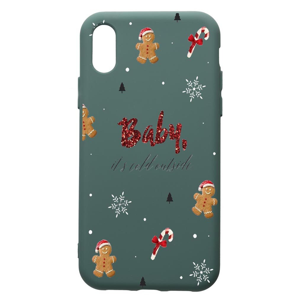 Husa Premium Silicon Compatibila Cu Apple iPhone XS / iPhone X, Xmas, cu interiorul din material textil, protectie camera, Forest Green, PFG319