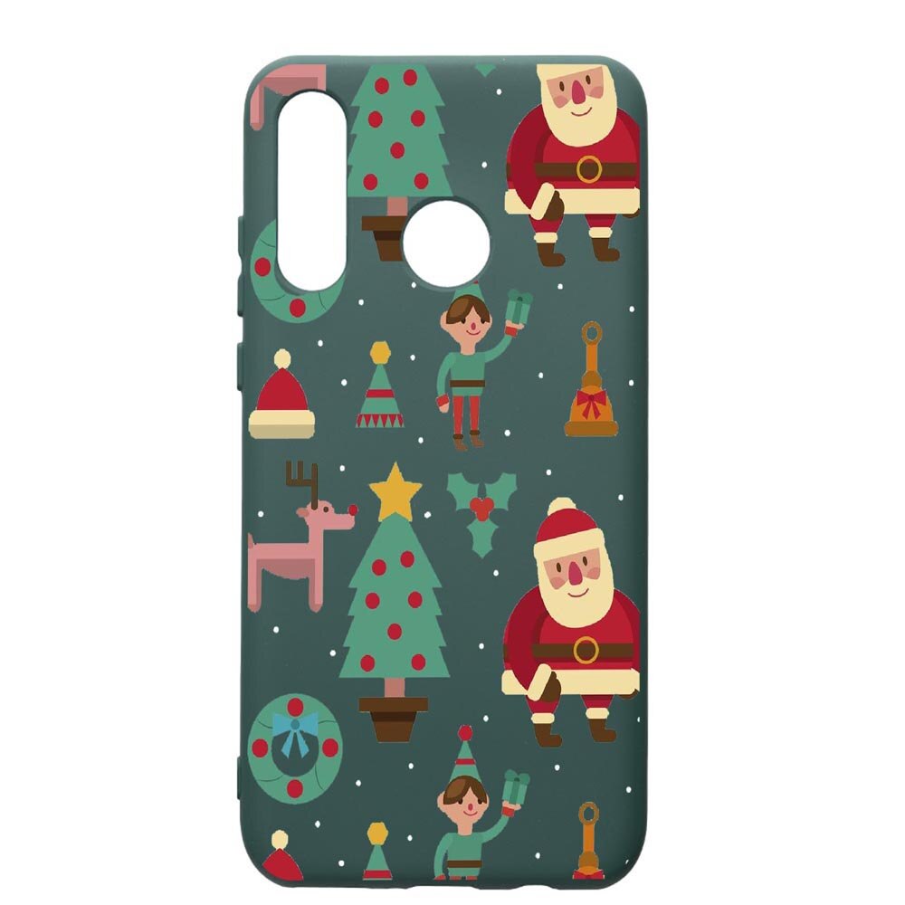 Husa Premium Silicon Compatibila Cu Huawei P30 Lite, Xmas, cu interiorul din material textil, protectie camera, Forest Green, PFG320