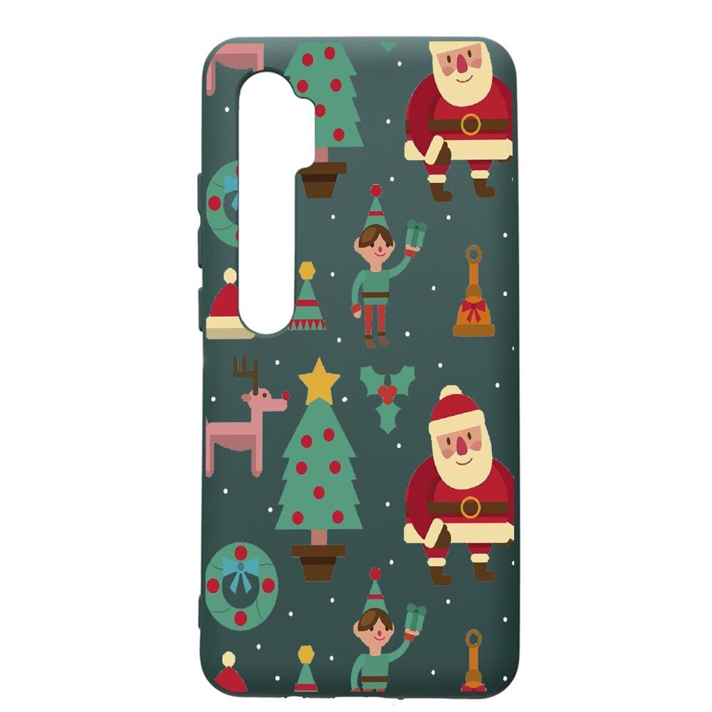 Husa Premium Silicon Compatibila Cu Xiaomi Mi Note 10, Xmas, cu interiorul din material textil, protectie camera, Forest Green, PFG320