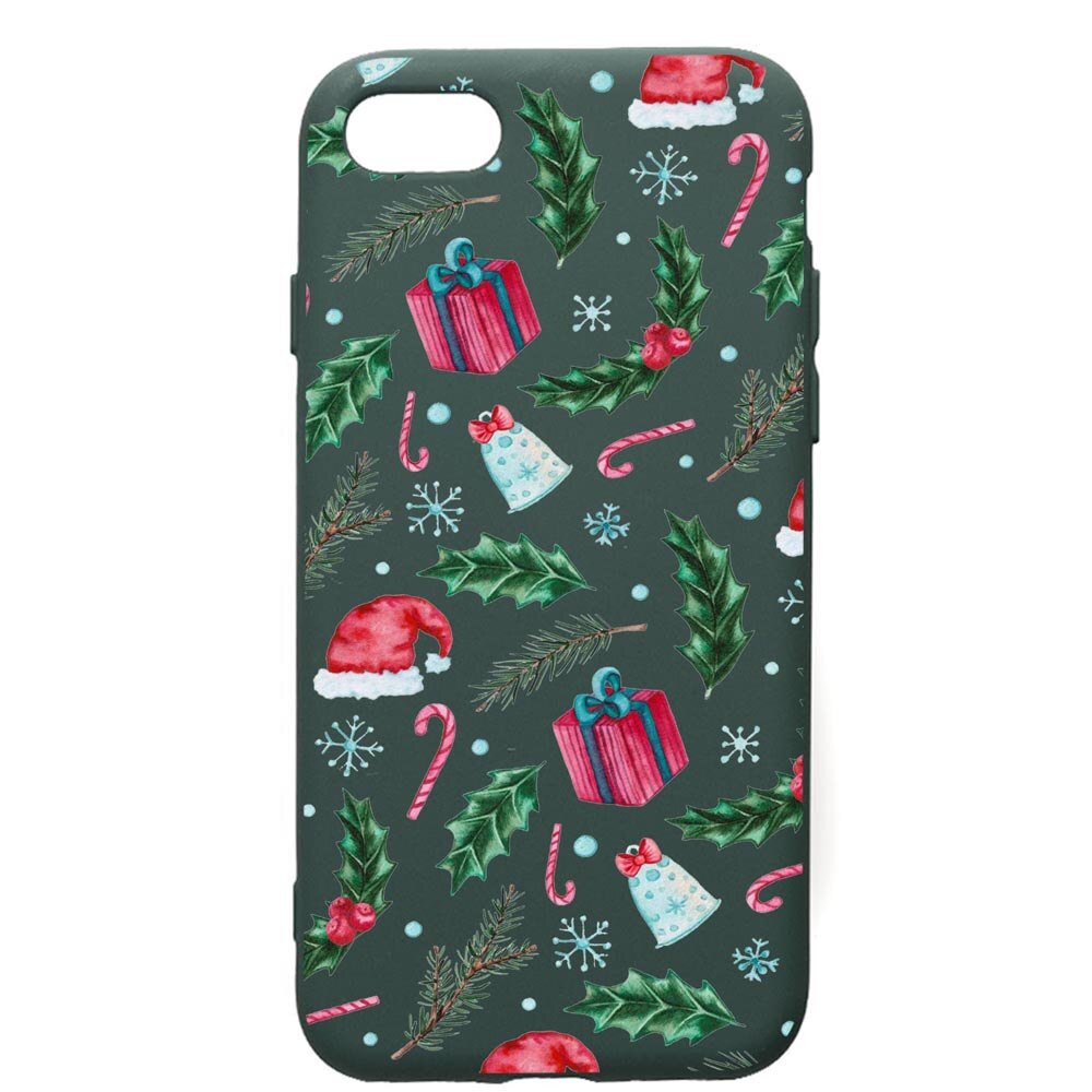 Husa Premium Silicon Compatibila Cu Apple iPhone SE 2 / iPhone 8 / iPhone 7, Xmas, cu interiorul din material textil, protectie camera, Forest Green, PFG314