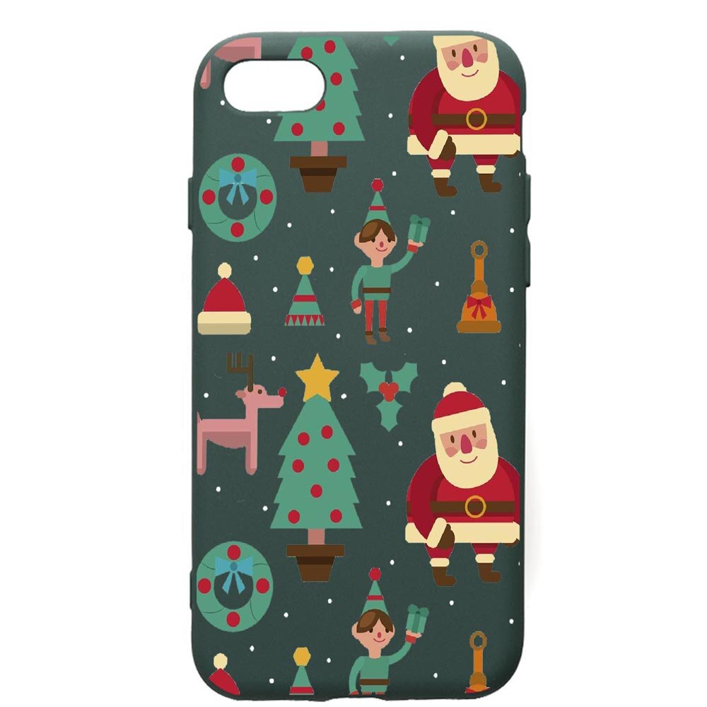 Husa Premium Silicon Compatibila Cu Apple iPhone SE 2 / iPhone 8 / iPhone 7, Xmas, cu interiorul din material textil, protectie camera, Forest Green, PFG320