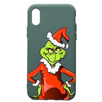 Husa Premium Silicon Compatibila Cu Apple iPhone XS / iPhone X, Xmas Grinch, cu interiorul din material textil, protectie camera, Forest Green, PFG322 Husa Premium Silicon Compatibila Cu Apple iPhone XS / iPhone X, Xmas Grinch, cu interiorul din material textil, protectie camera, Forest Green, PFG322