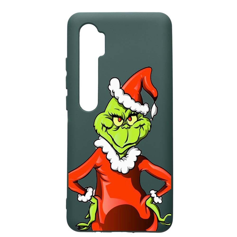 Husa Premium Silicon Compatibila Cu Xiaomi Mi Note 10, Xmas Grinch, cu interiorul din material textil, protectie camera, Forest Green, PFG322