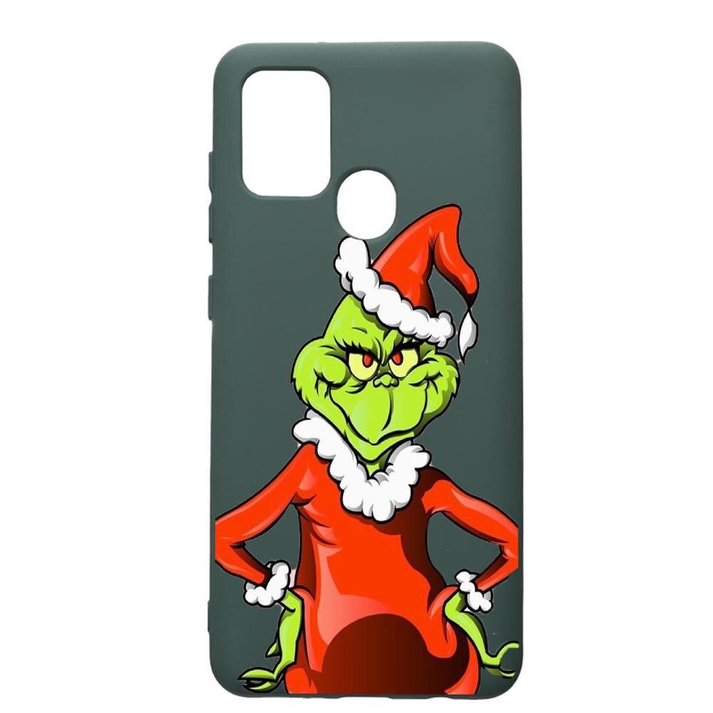 Husa Premium Silicon Compatibila Cu Samsung Galaxy A21S, Xmas Grinch, cu interiorul din material textil, protectie camera, Forest Green, PFG322