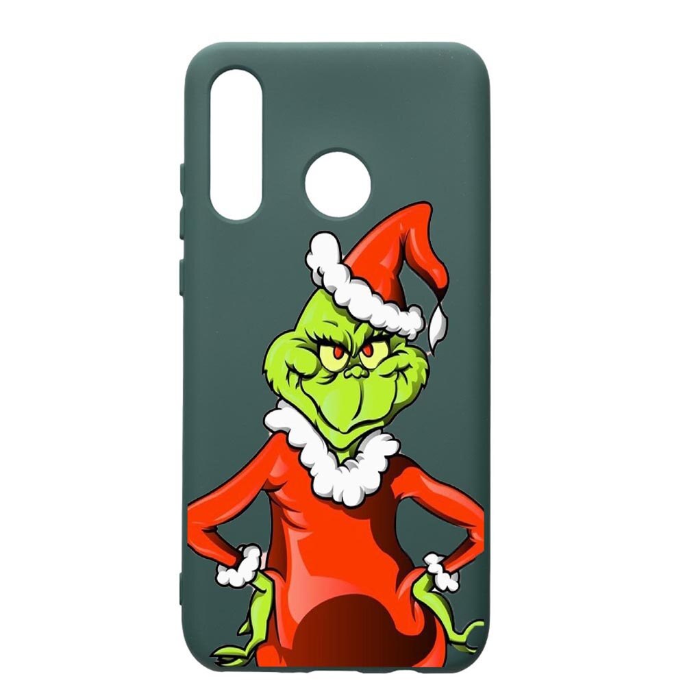 Husa Premium Silicon Compatibila Cu Huawei P30 Lite, Xmas Grinch, cu interiorul din material textil, protectie camera, Forest Green, PFG322