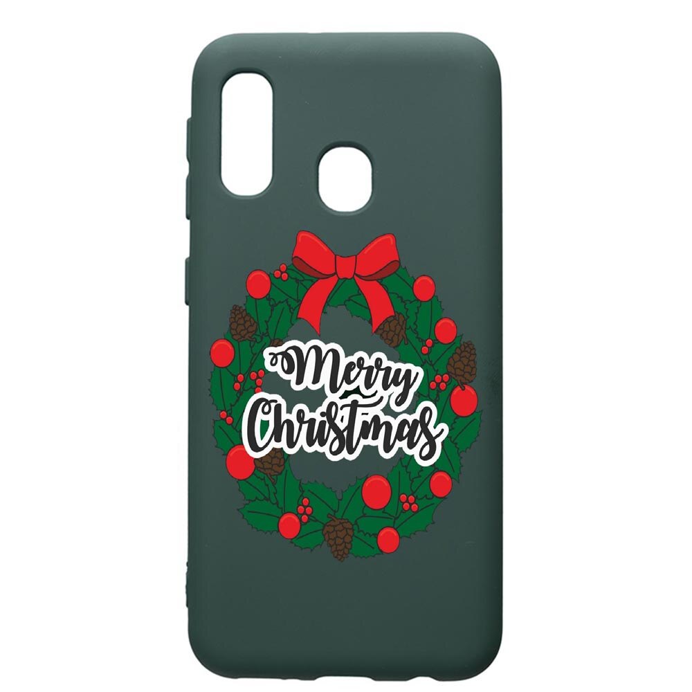 Husa Premium Silicon Compatibila Cu Samsung Galaxy A20E, Merry Christmas, cu interiorul din material textil, protectie camera, Forest Green, PFG346