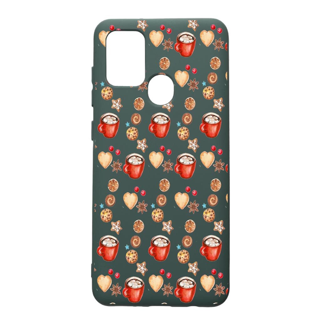 Husa Premium Silicon Compatibila Cu Huawei P Smart 2020, Xmas Coffee, cu interiorul din material textil, protectie camera, Forest Green, PFG343
