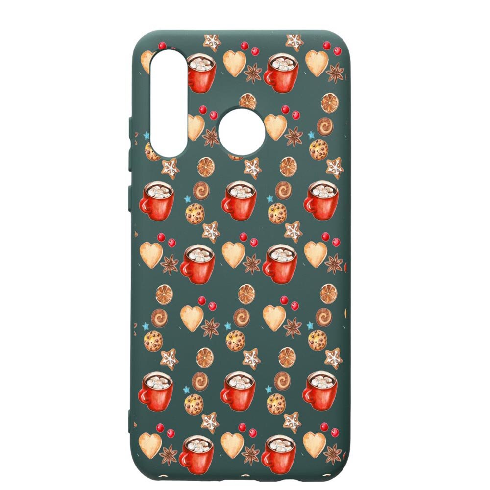 Husa Premium Silicon Compatibila Cu Huawei P30 Lite, Xmas Coffee, cu interiorul din material textil, protectie camera, Forest Green, PFG343