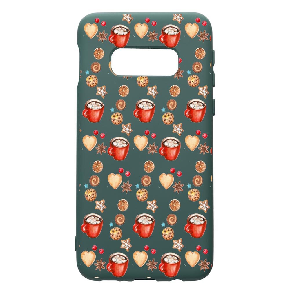 Husa Premium Silicon Compatibila Cu Samsung Galaxy S10e, Xmas Coffee, cu interiorul din material textil, protectie camera, Forest Green, PFG343