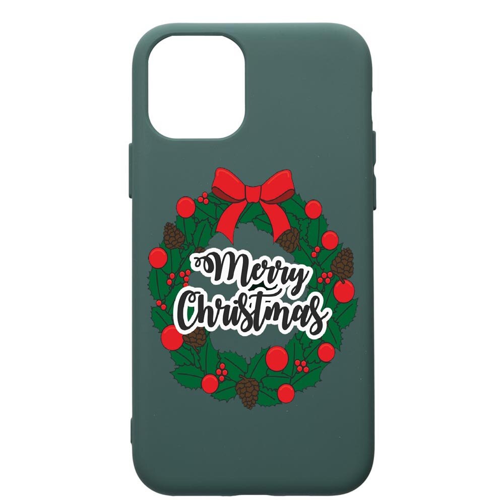 Husa Premium Silicon Compatibila Cu Apple iPhone 11, Merry Christmas, cu interiorul din material textil, protectie camera, Forest Green, PFG346