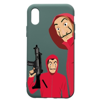 Husa Premium Silicon Compatibila Cu Apple iPhone XS Max, La Casa De Papel, cu interiorul din material textil, protectie camera, Forest Green, PFG392 Husa Premium Silicon Compatibila Cu Apple iPhone XS Max, La Casa De Papel, cu interiorul din material textil, protectie camera, Forest Green, PFG392