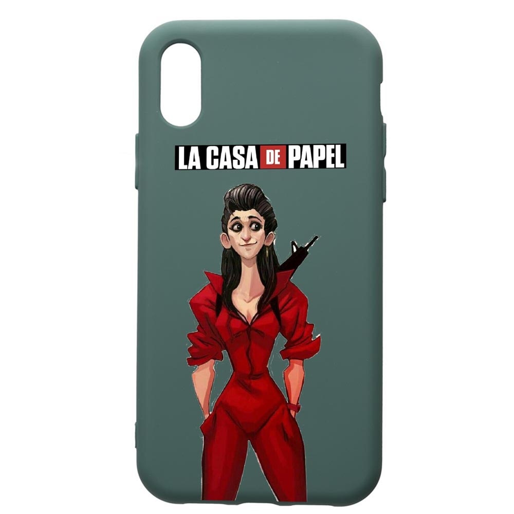 Husa Premium Silicon Compatibila Cu Apple iPhone XS Max, La Casa De Papel - Nairobi, cu interiorul din material textil, protectie camera, Forest Green, PFG393